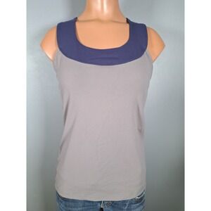 Zobha Womens Grey Navy Blue Colorblock Racerback Yoga Tank Top Size 6